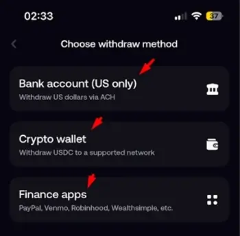 FOMO App bank transfer method