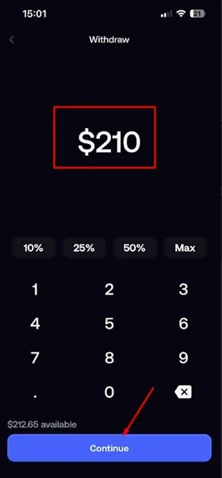 FOMO App money withdrawal