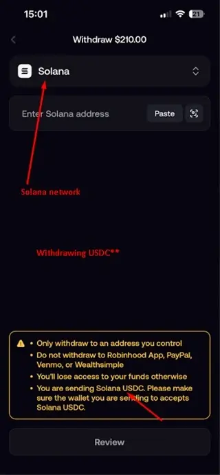 FOMO App withdrawal methods