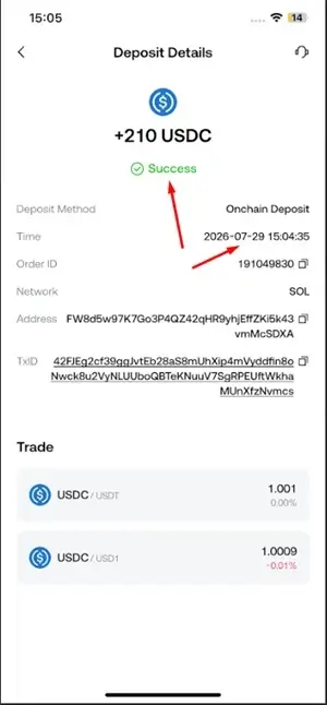 FOMO app withdraw to usdc