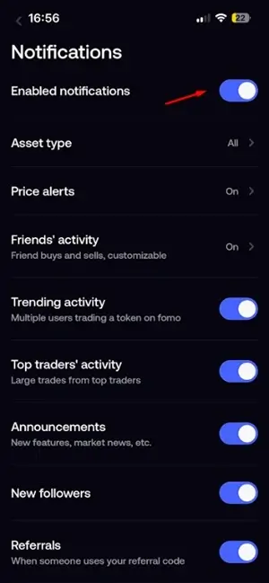 FOMO trading app notification