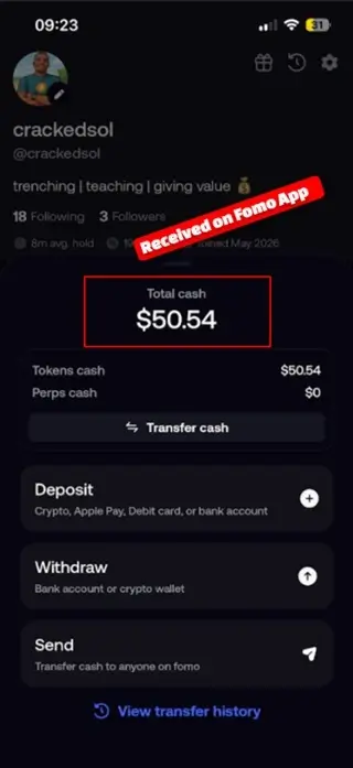 receive money deposit on fomo app