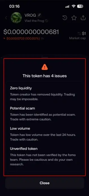 the FOMO crypto app