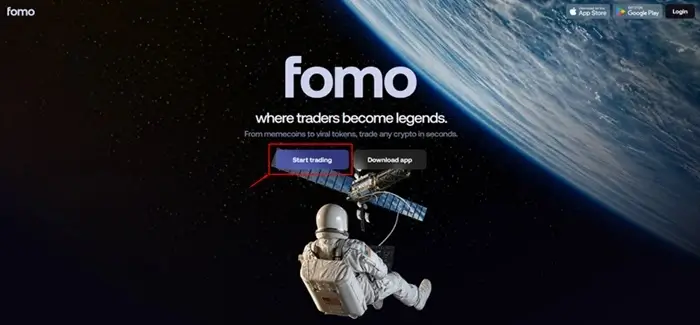 Fomo app homepage