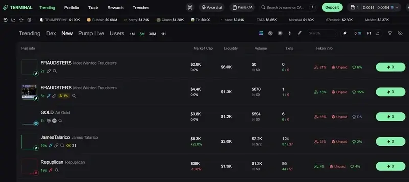 padre terminal for trading memecoins