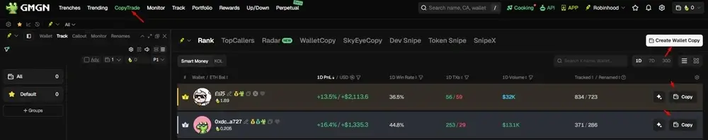 gmgn copy trading section